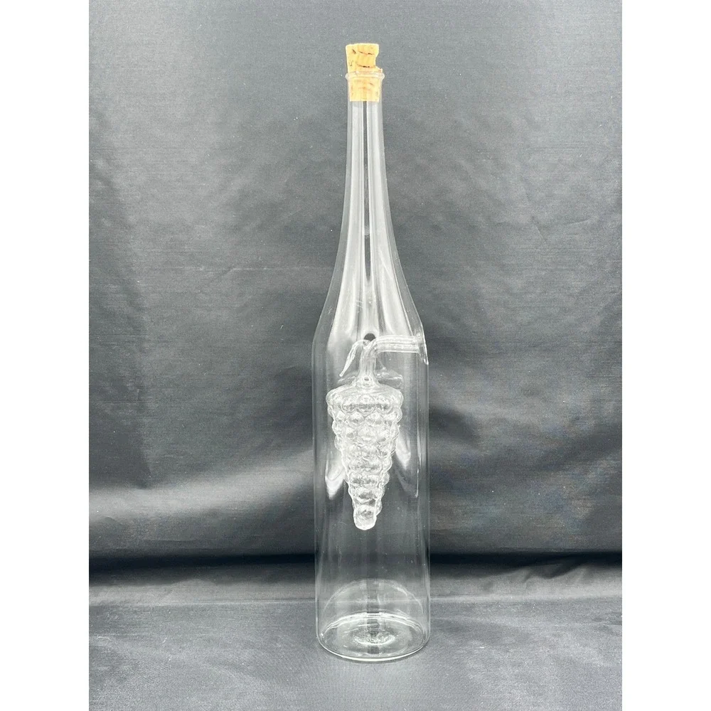 Glass Oil & Vinegar Bottle W/ Decorative‎ Grapes Inside To Hold Vinegar-11.5